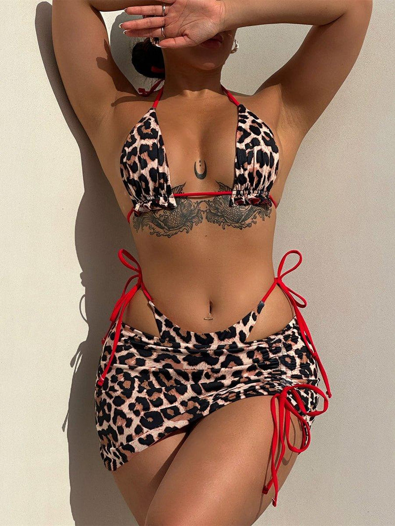 Women's Leopard Print Bikini Set with Cover Up - Designer Swimwear for Pool & Beach - GFIT SPORTS