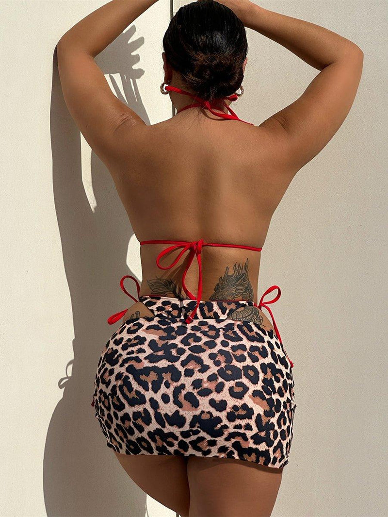 Women's Leopard Print Bikini Set with Cover Up - Designer Swimwear for Pool & Beach - GFIT SPORTS