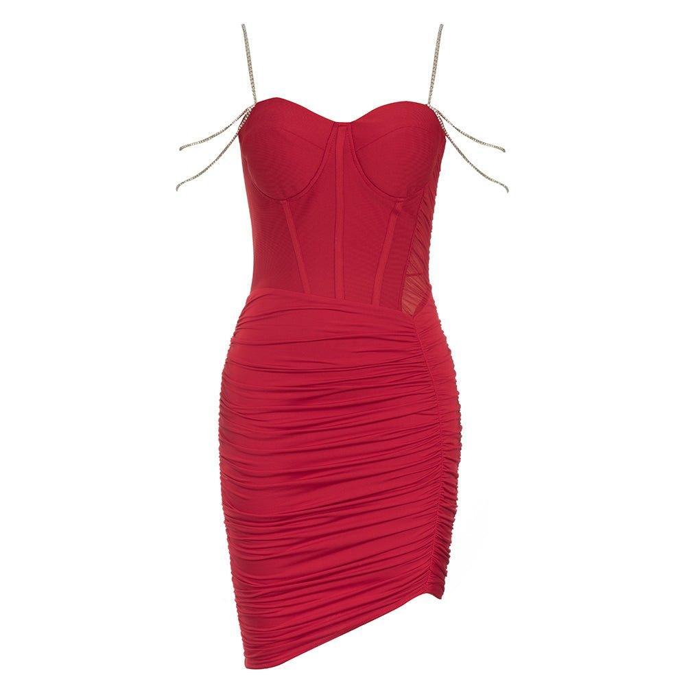 Women's Red Bandage Bodycon Mini Dress - Sleeveless & Diamente Embellished - GFIT SPORTS