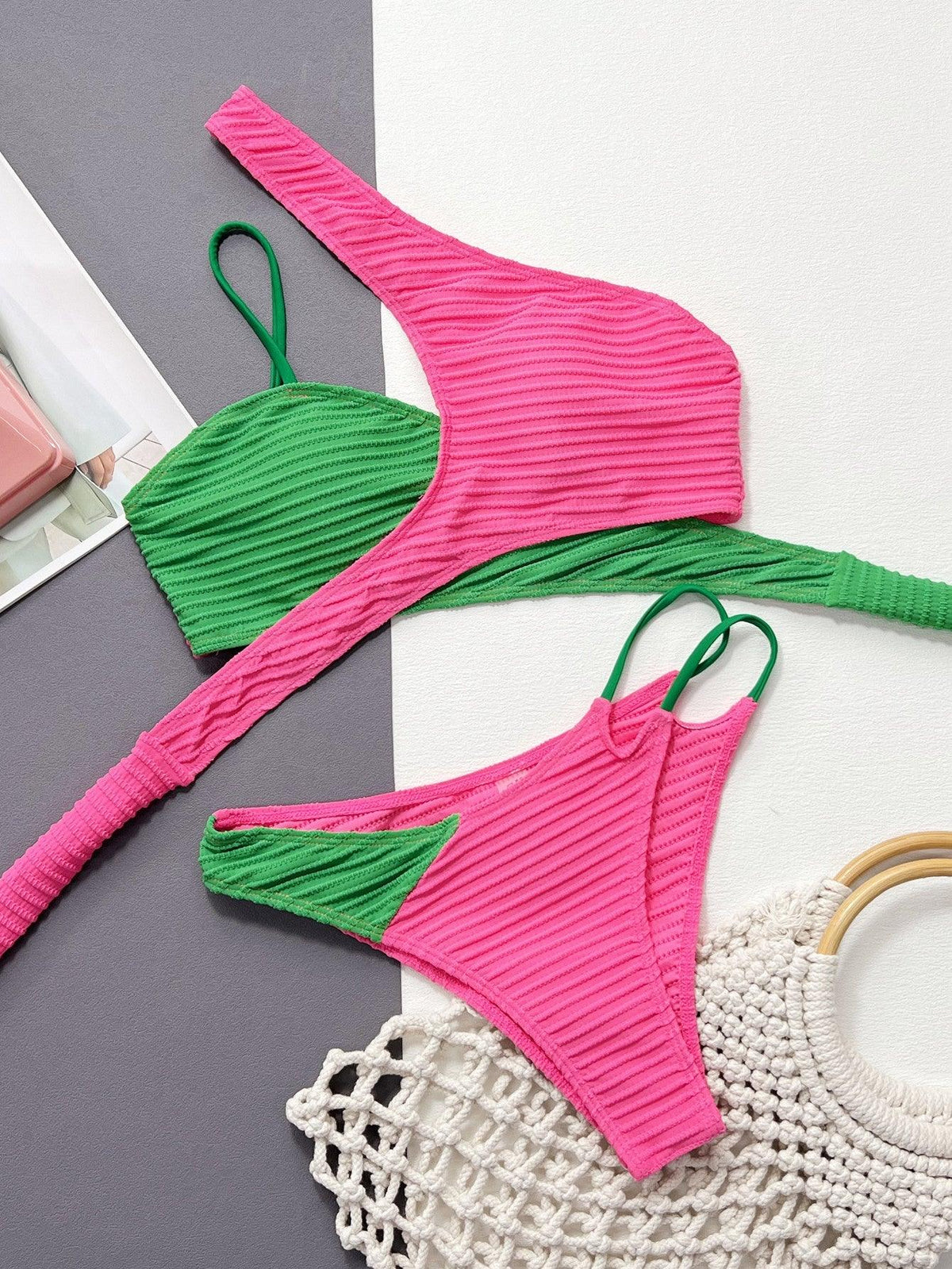 Women's Rose Red-Green Stitching Bikini Set - Designer Swimwear | GFIT - GFIT SPORTS