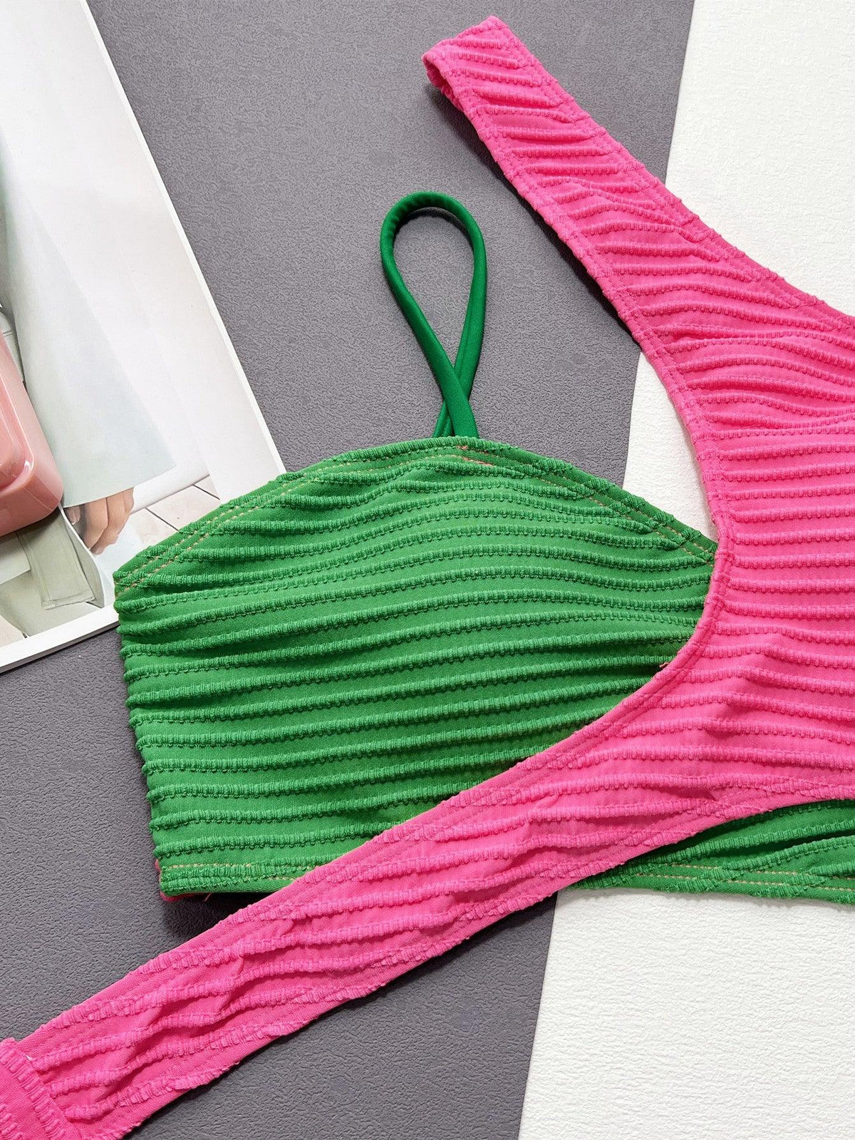 Women's Rose Red-Green Stitching Bikini Set - Designer Swimwear | GFIT - GFIT SPORTS