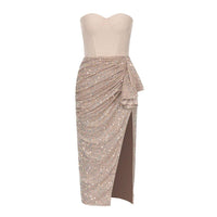 Women's Sequined Strapless Midi Bandage Dress | Sleeveless Summer Party Sundress - GFIT SPORTS
