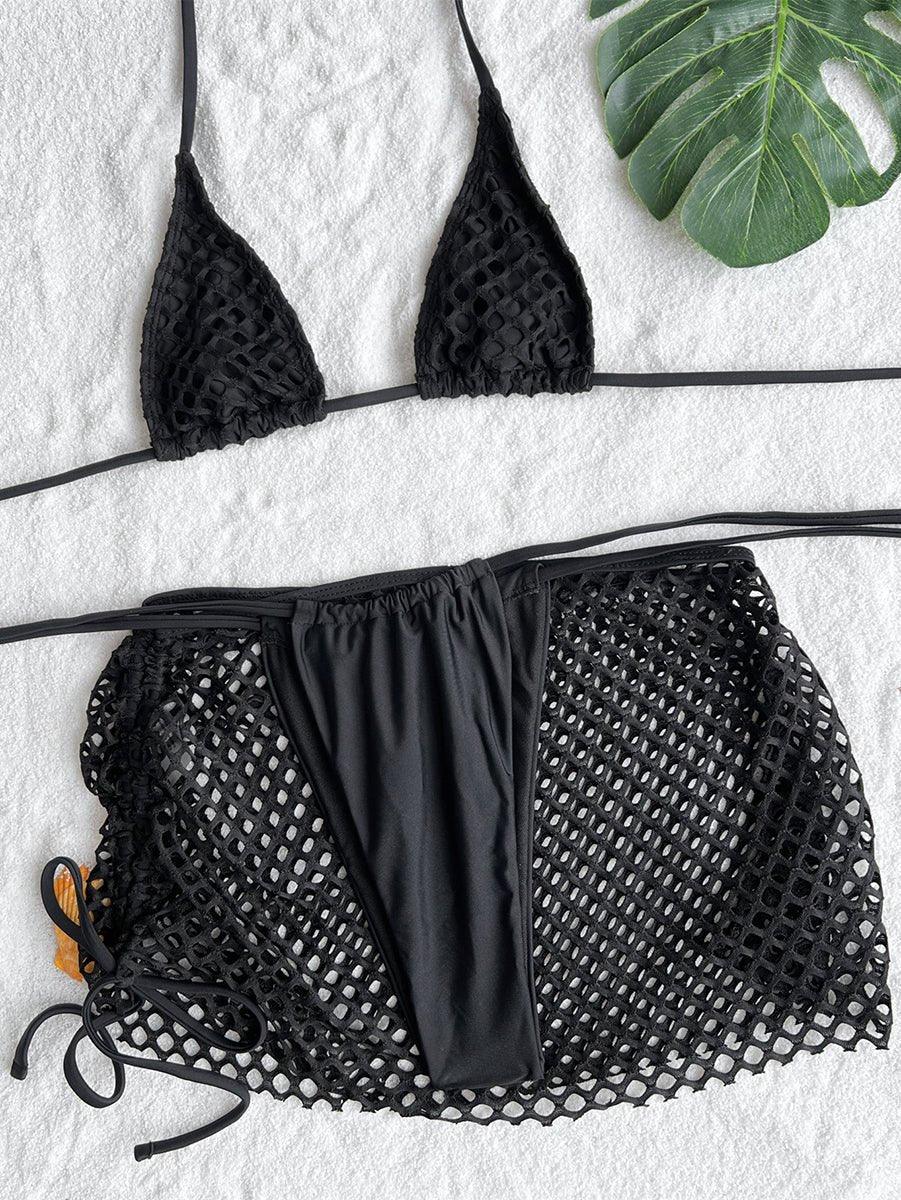 Women's Sexy Brown Grid Bikini Set with Cover Up - GFIT Swimwear - GFIT SPORTS