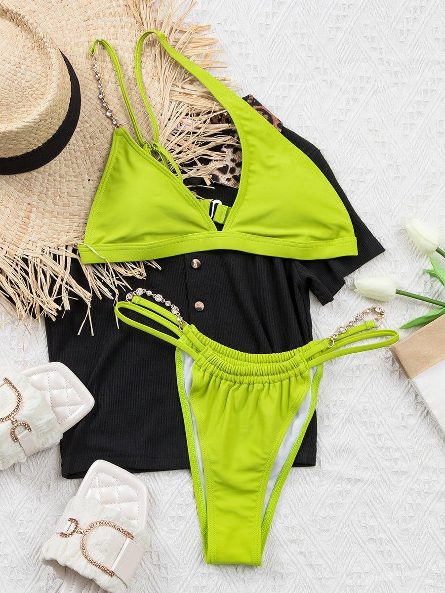 Women's Sexy Crystal Embellished Bikini Set - White Swimwear for Beach & Pool - GFIT SPORTS