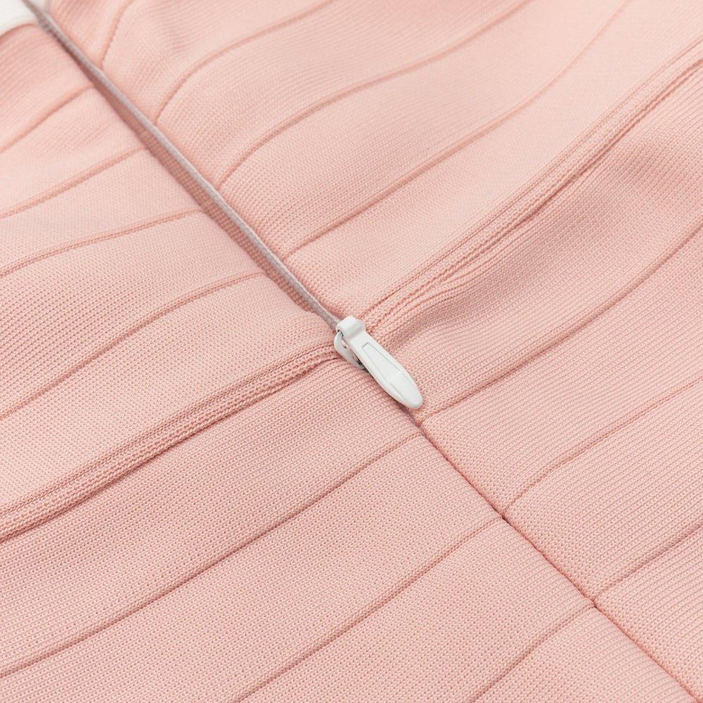 Women's Striped Midi Bandage Dress - Square Collar, Short Sleeve, Hot Pink | GFIT SPORTS - GFIT SPORTS