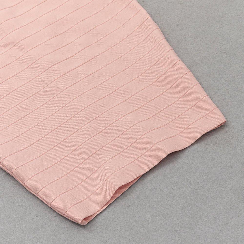 Women's Striped Midi Bandage Dress - Square Collar, Short Sleeve, Hot Pink | GFIT SPORTS - GFIT SPORTS