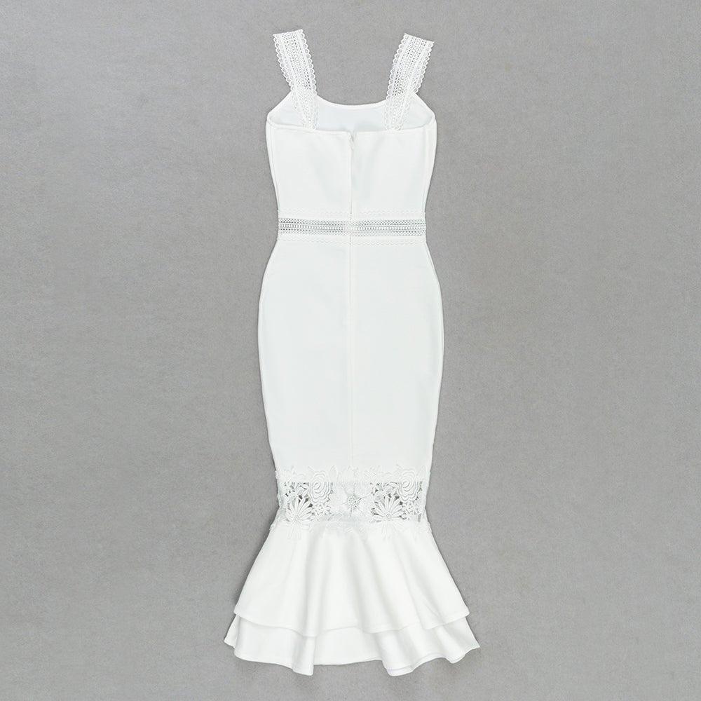 Women's White Lace-Up Midi Bandage Dress | Sleeveless Summer Wedding Guest Attire - GFIT SPORTS